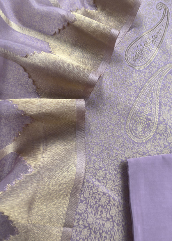 Purple Brocade Kurta With Organza Dupatta