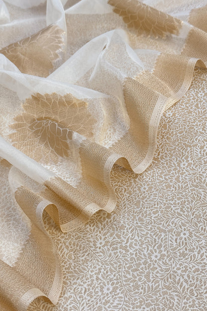 White Designer Pure Brocade Silk Kurta And Organza Dupatta