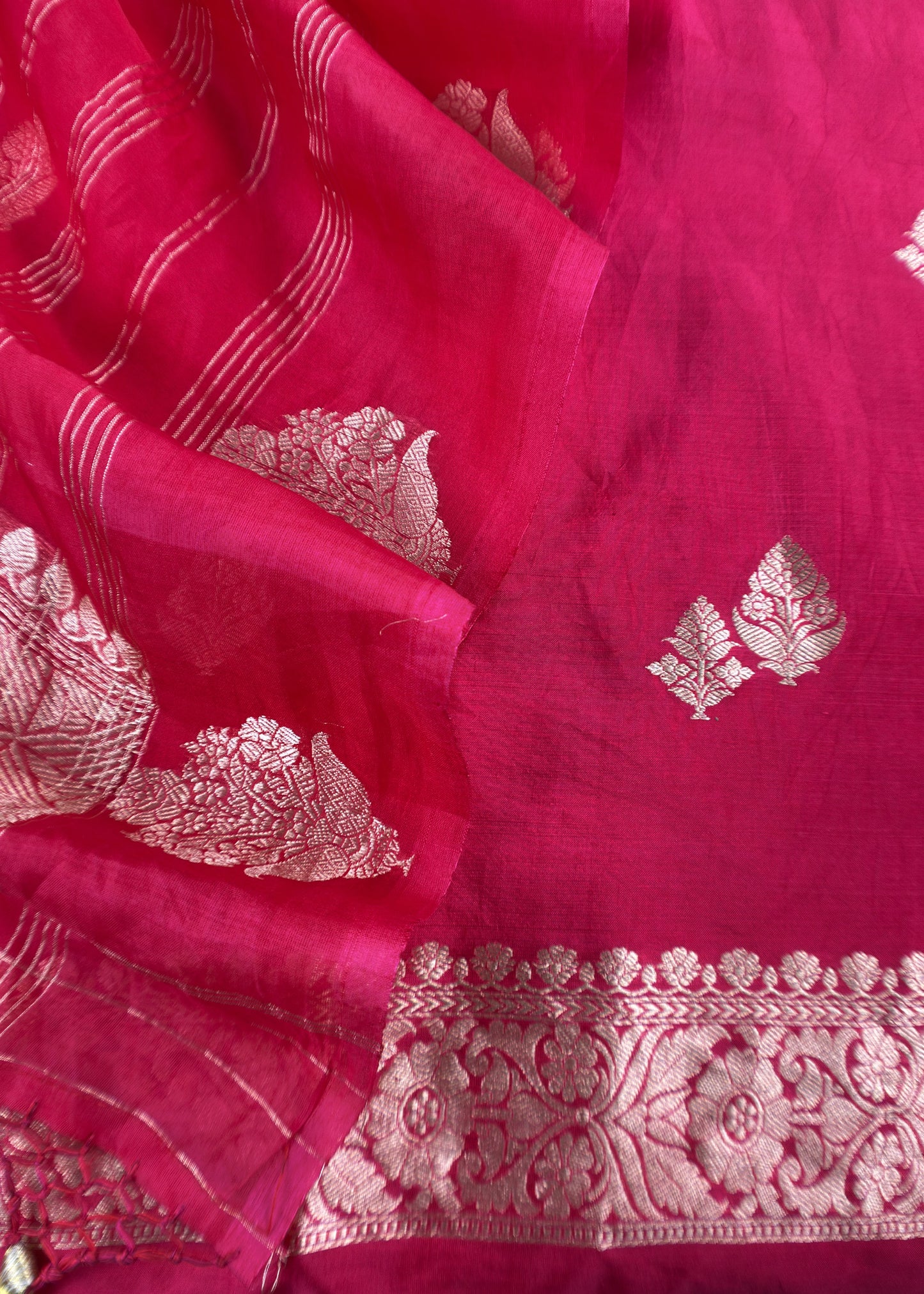 Pink Handloom Kadwa Weaving Silk Suit With Kora Silk Dupatta