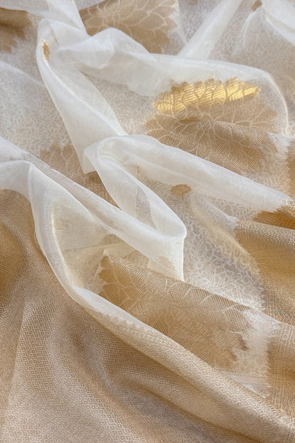 White Designer Pure Brocade Silk Kurta And Organza Dupatta