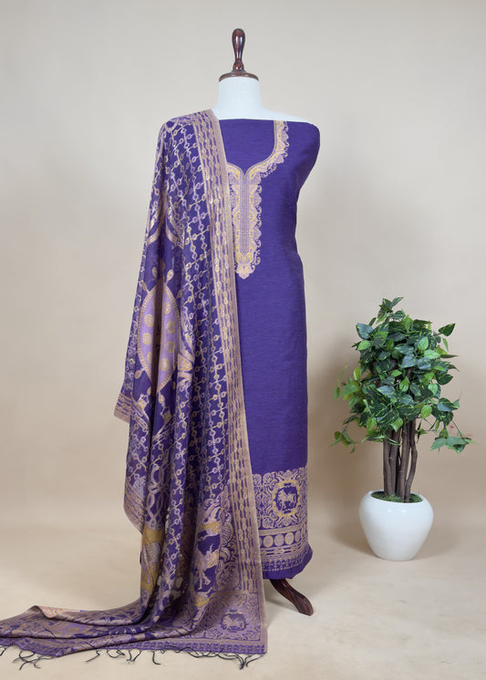 Purple Premium Kani Silk Suit With Kani Zari Weaving