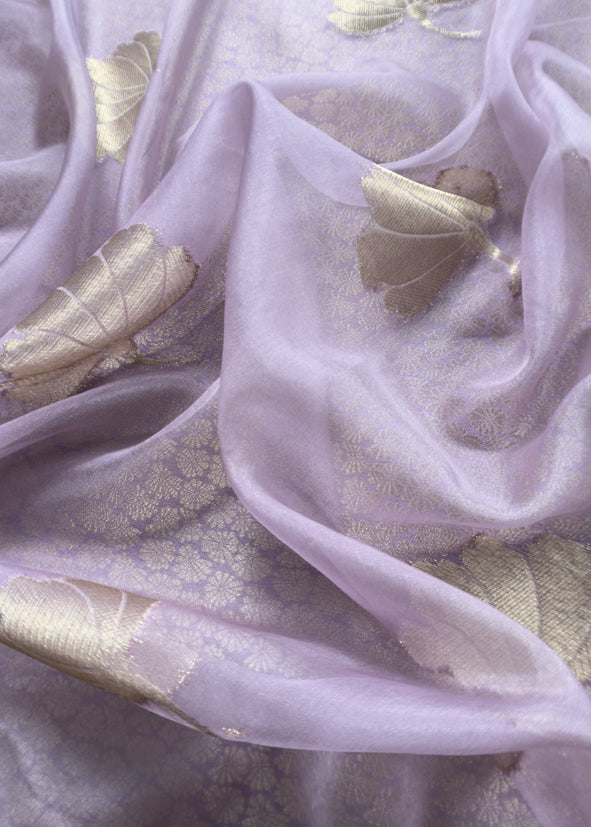 Purple Banarasi Silk Brocade Suit With Organza Dupatta
