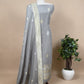 Handloom Grey Linen Silk With Kadwa Weaves