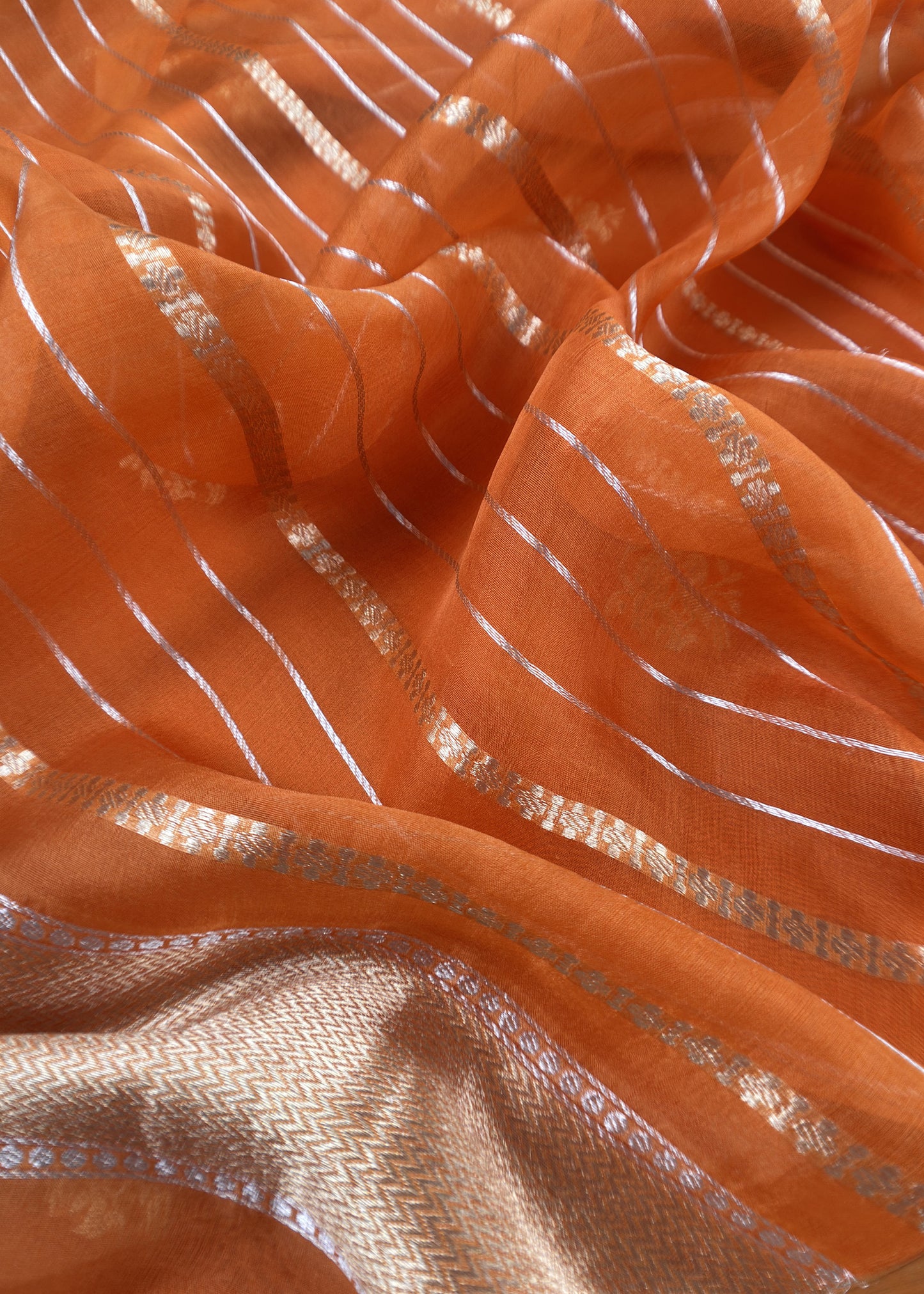Orange Handloom Silk Kurta And Kora Silk Dupatta With Zari Weaving