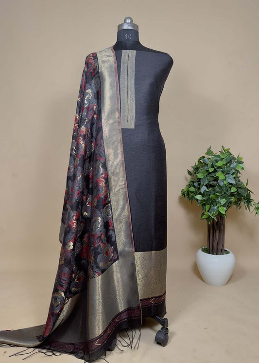Black cotton silk suit with dupatta