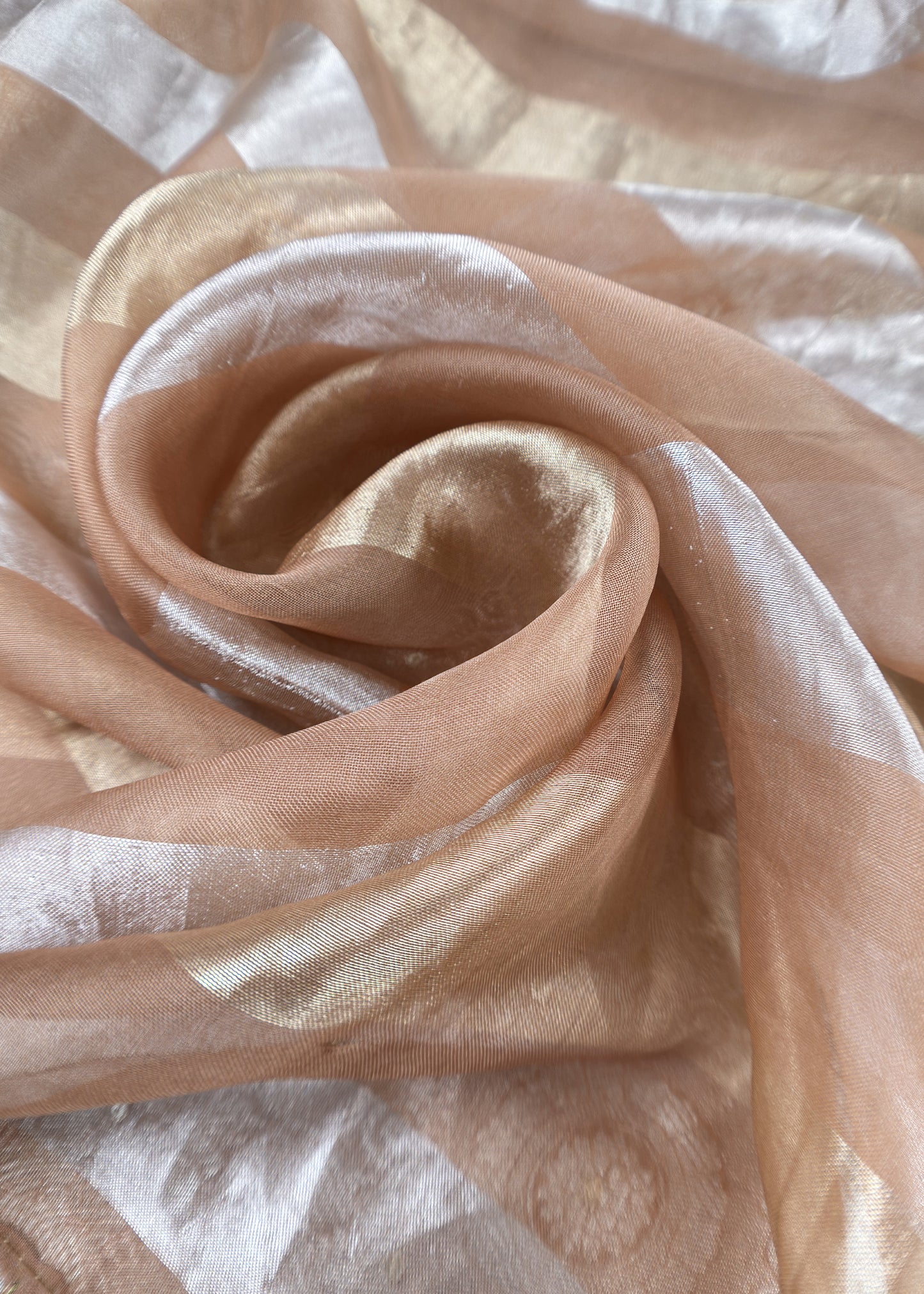 Peach Varanasi Brocade Silk Kurta And Double Panel Tissue Dupatta With Handwork