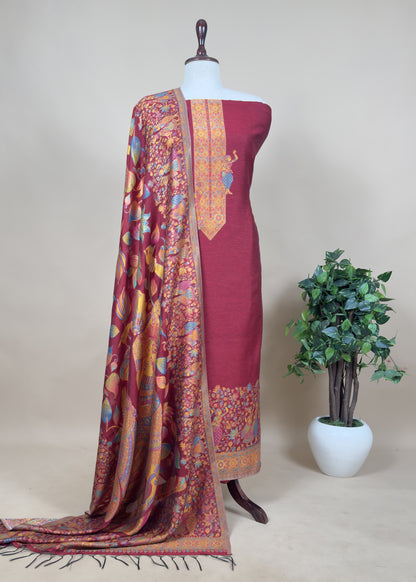 Blue Jamawar Silk Suit With Dupatta
