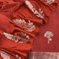 Rust Handwoven Unstitched Silk Suit With Zari Weaving
