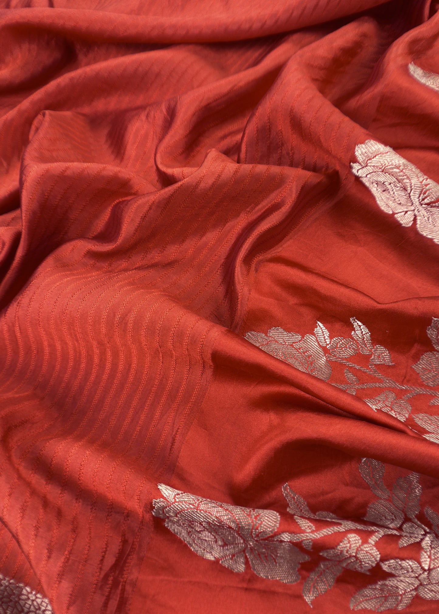 Rust Handwoven Unstitched Silk Suit With Zari Weaving