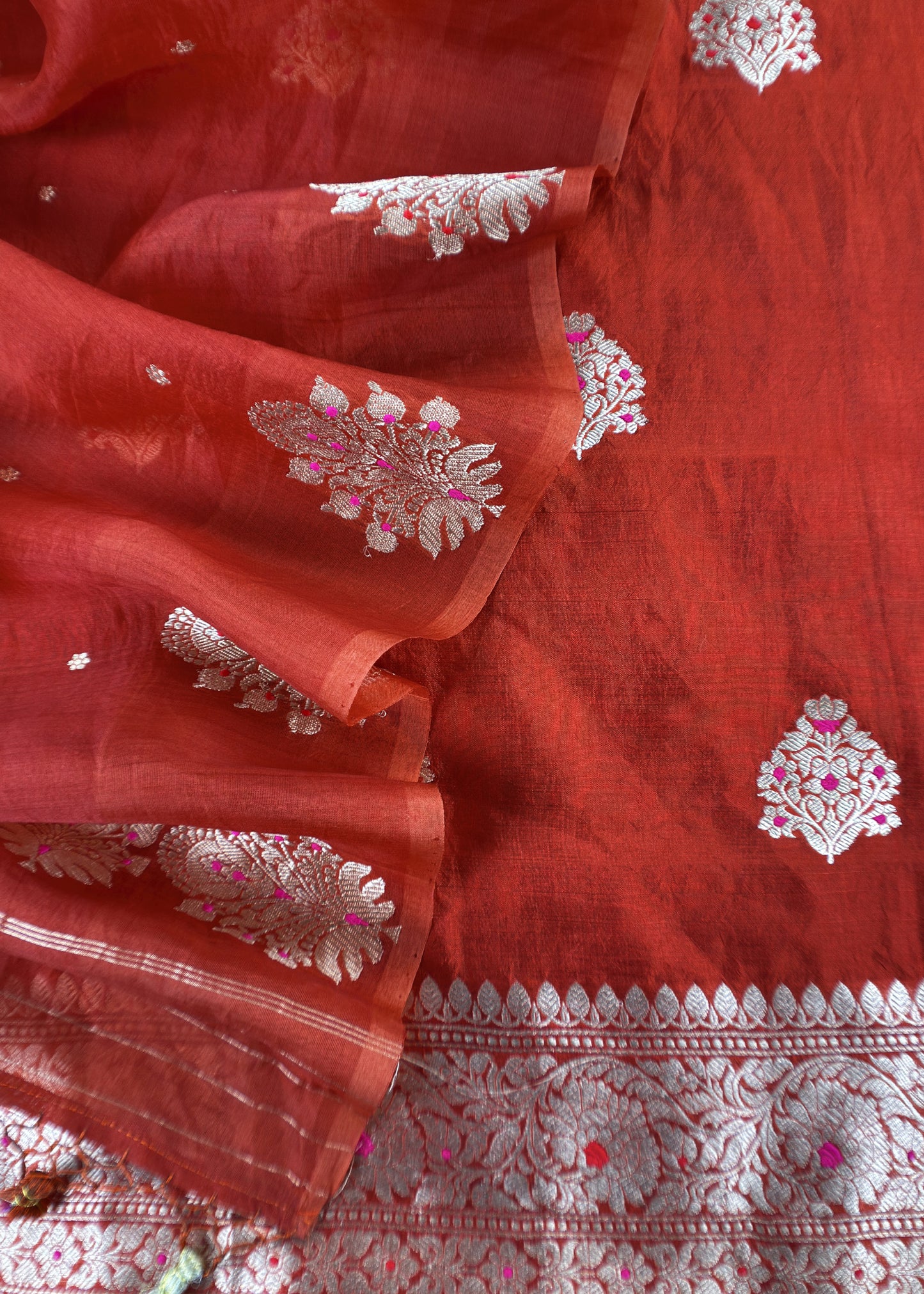 Rust Handloom Kadwa Weaving Silk Suit With Kora Silk Dupatta