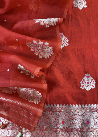 Rust Handloom Kadwa Weaving Silk Suit With Kora Silk Dupatta