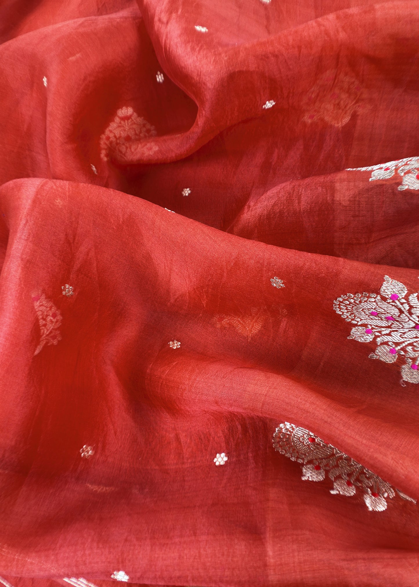 Rust Handloom Kadwa Weaving Silk Suit With Kora Silk Dupatta