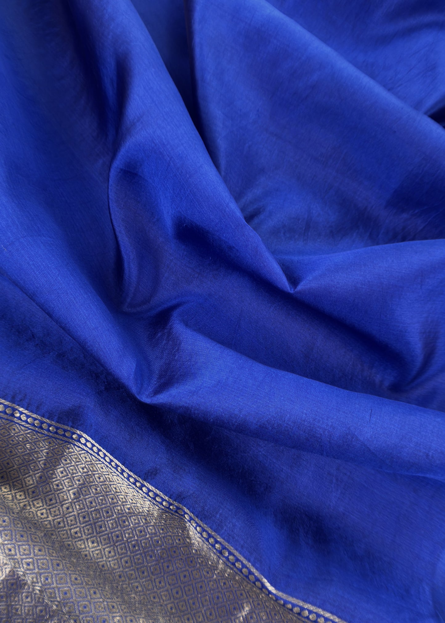 Sapphire Blue Handloom Katan Silk Suit Fabric With Kadwa Weaving