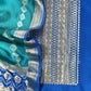 Azure Blue Handloom Banarasi Silk Kurta And Silk Dupatta with Kadwa Weaving