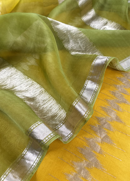 Kalasheel Luxe Deep Yellow Kora Silk With Gold Ikkat Weave
