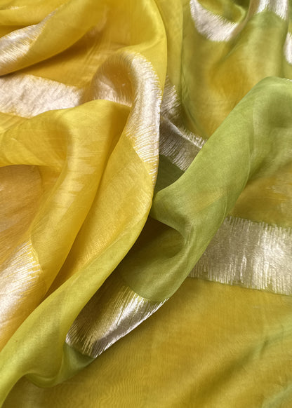 Kalasheel Luxe Deep Yellow Kora Silk With Gold Ikkat Weave