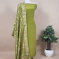 Green Crepe Unstitched Suit With Banarasi Bandhej Dupatta