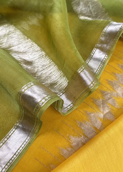 Kalasheel Luxe Deep Yellow Kora Silk With Gold Ikkat Weave