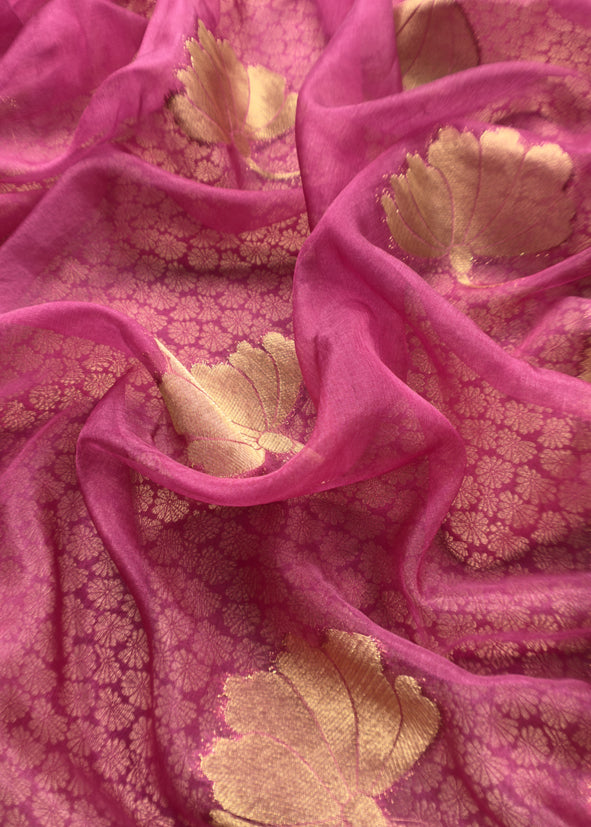 Wine Purple Banarasi Silk Brocade Suit With Organza Dupatta