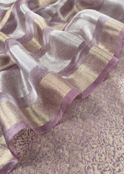Light Purple Designer Pure Brocade Silk kurta And Tissue Silk Dupatta
