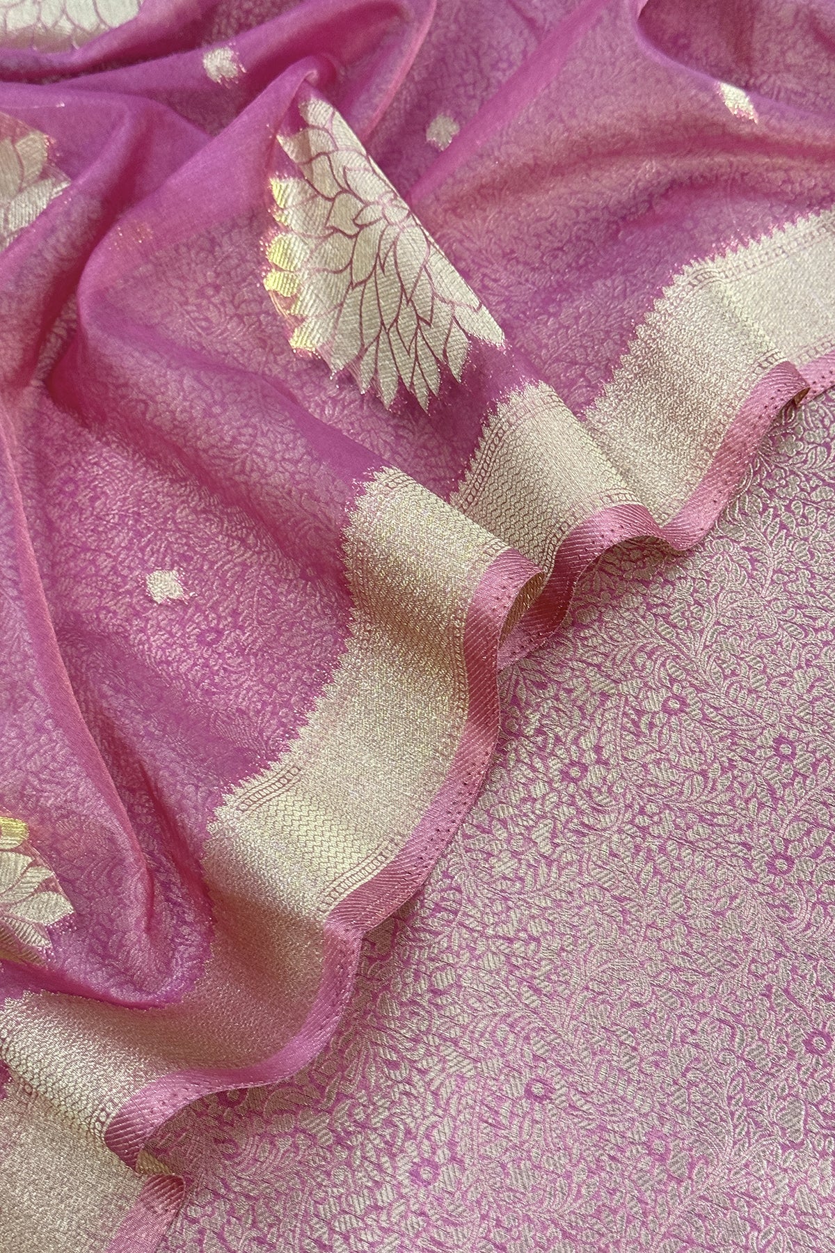 Lilac Designer Pure Brocade Silk Kurta And Organza Dupatta