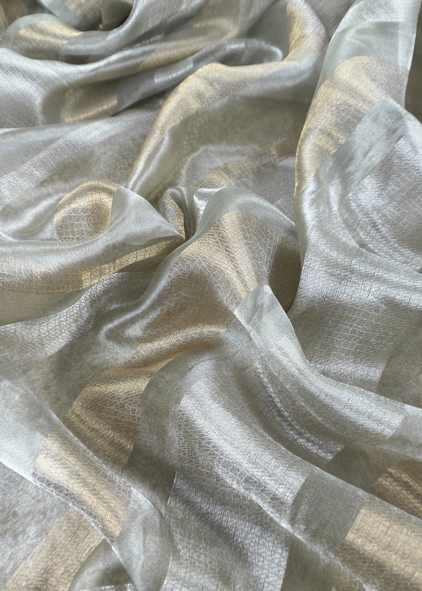 Light Green Designer Pure Brocade Silk kurta And Tissue Silk Dupatta