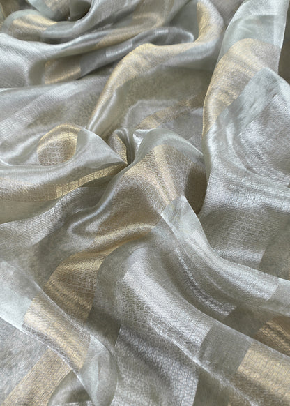 Light Green Designer Pure Brocade Silk kurta And Tissue Silk Dupatta