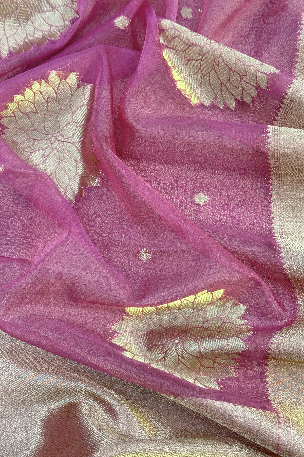 Lilac Designer Pure Brocade Silk Kurta And Organza Dupatta