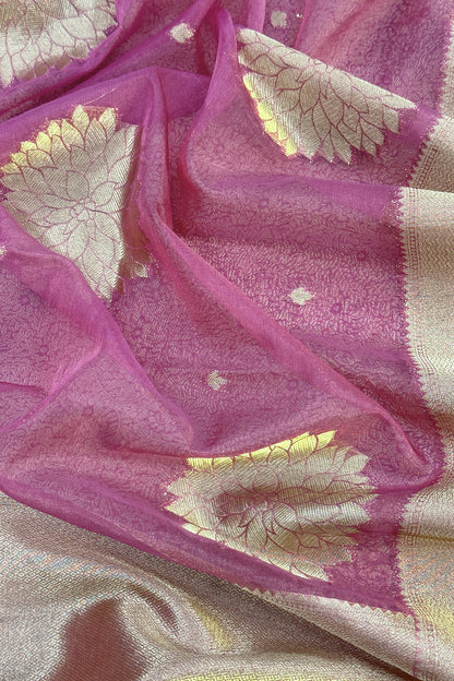 Lilac Designer Pure Brocade Silk Kurta And Organza Dupatta