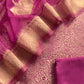 Magenta Brocade Kurta With Organza Dupatta