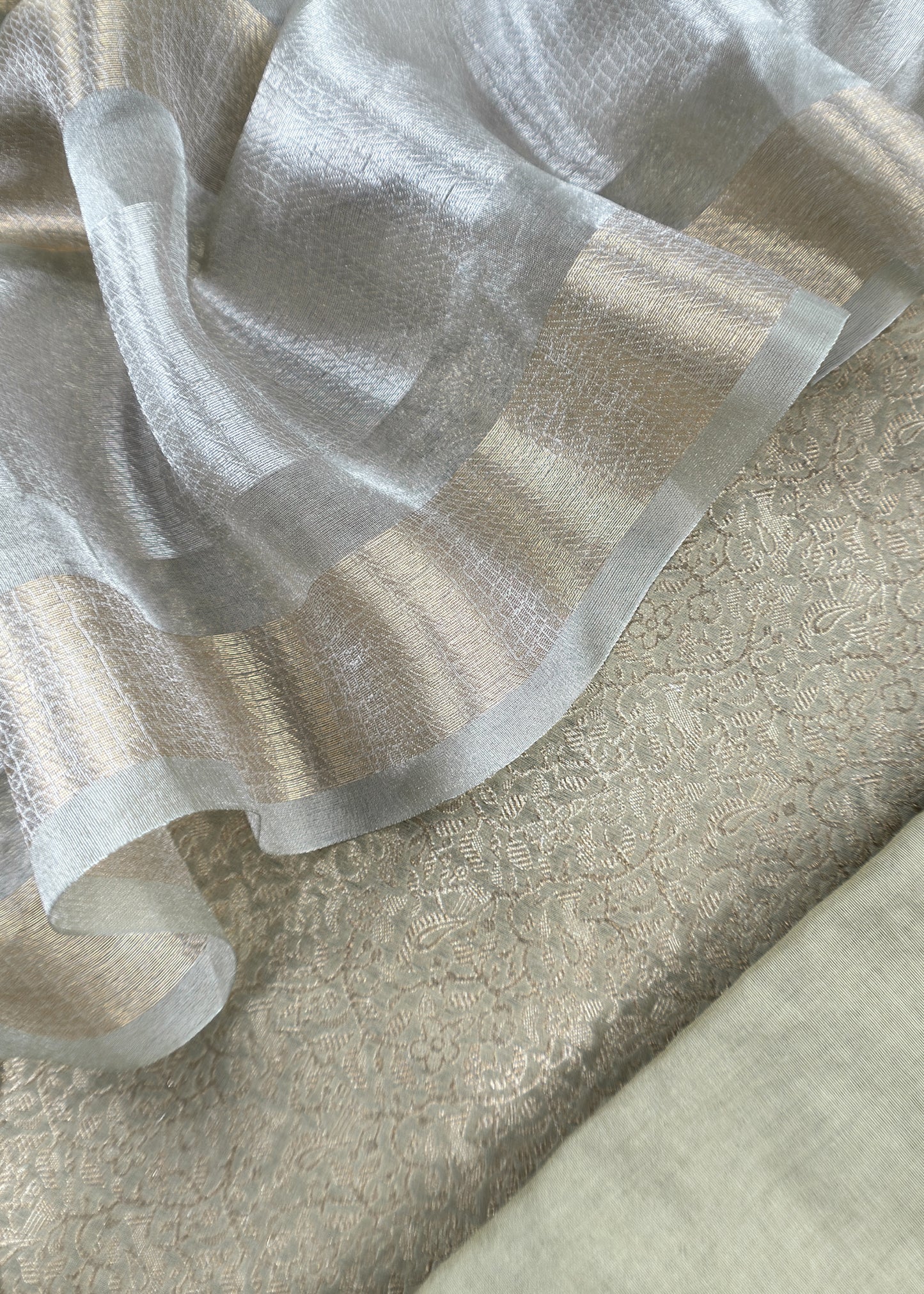 Light Green Designer Pure Brocade Silk kurta And Tissue Silk Dupatta