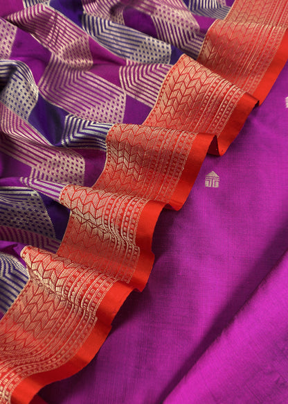 Violet Luxe Sangria Pink Pure Banarasi  Katan Silk Suit with Tanchoi weaving