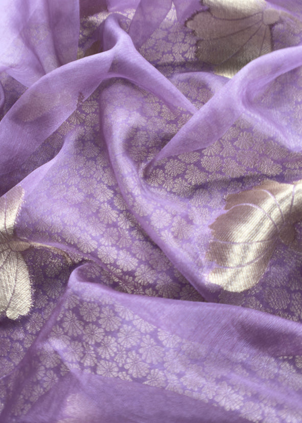 Purple Banarasi Silk Brocade Suit With Organza Dupatta