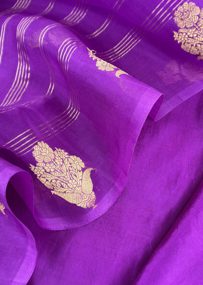 Purple Handloom Kadwa Weaving Silk Suit With Kora Silk Dupatta