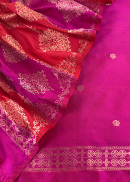 Pink Luxe Sangria Pink Pure Banarasi  Katan Silk Suit With Tanchoi Weaving