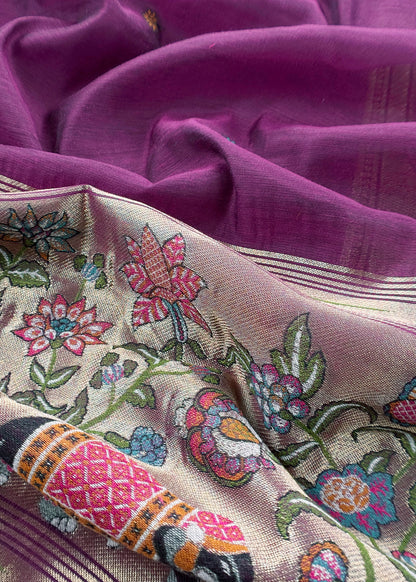 Violet Jamdani Woven Unstitched Suit With Paithani Work