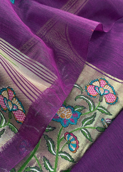 Violet Jamdani Woven Unstitched Suit With Paithani Work