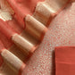 Orange Brocade Kurta With Organza Dupatta