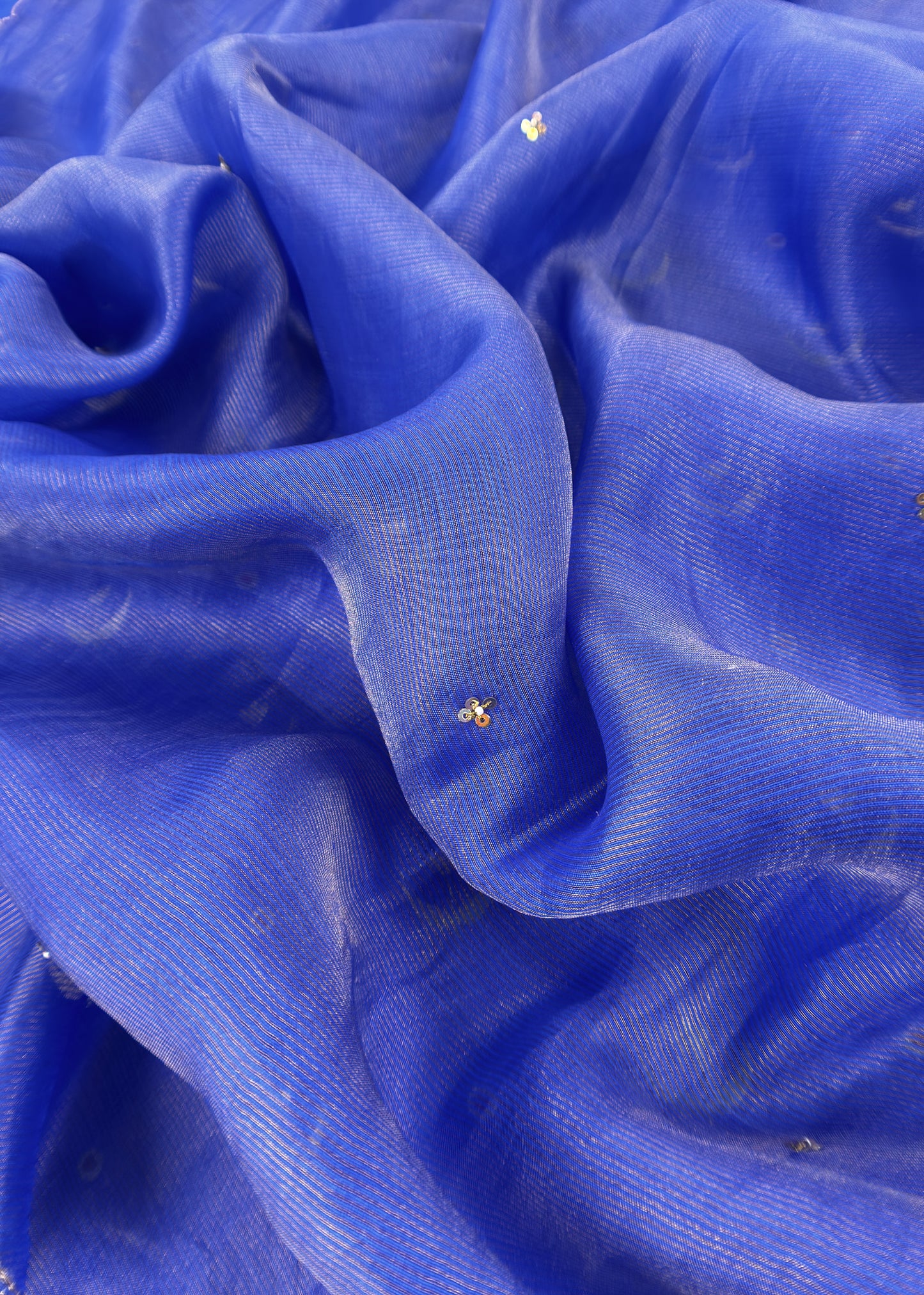 Blue Chaandbaali Pure Satin Silk Kurta And Tissue Silk Dupatta With Handwork