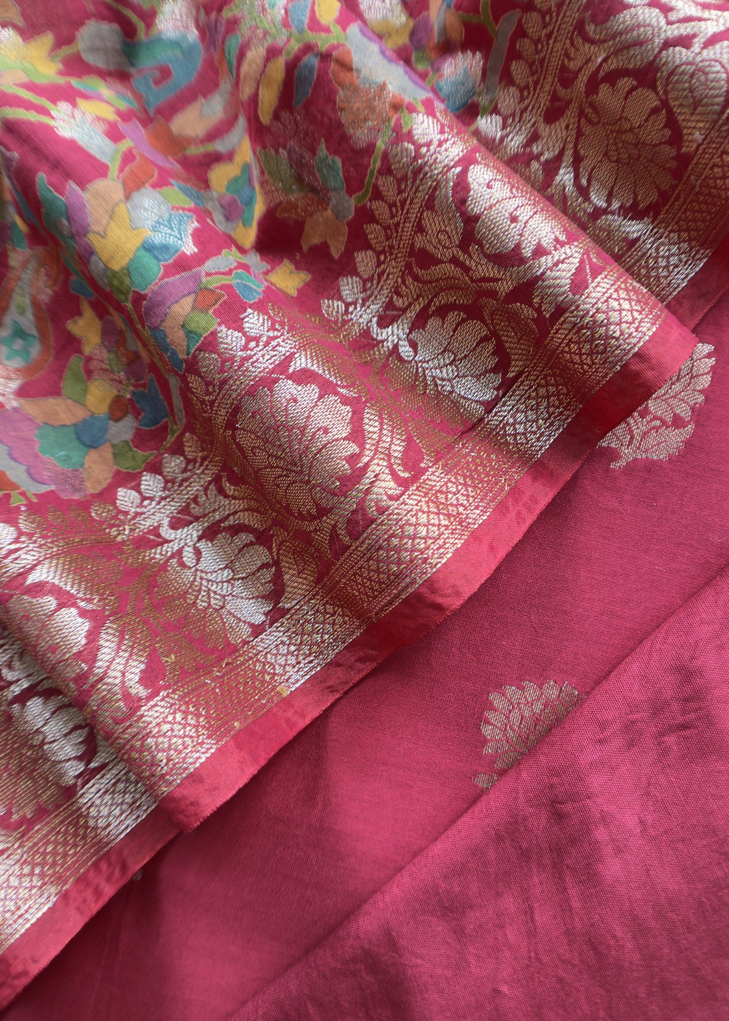 Red Banarasi Suit With Kalamkari Dupatta