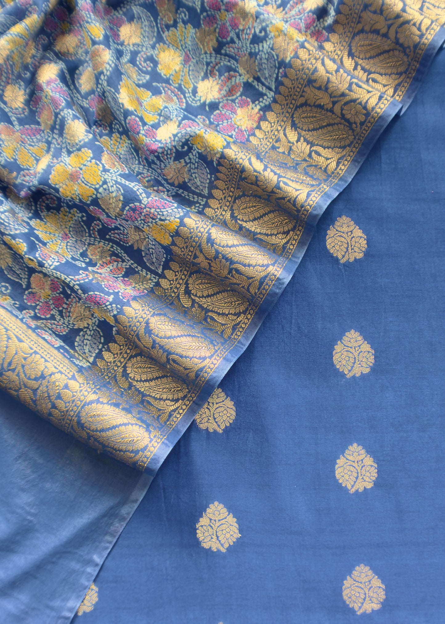 Royal Blue Banarasi Suit With Kalamkari Dupatta