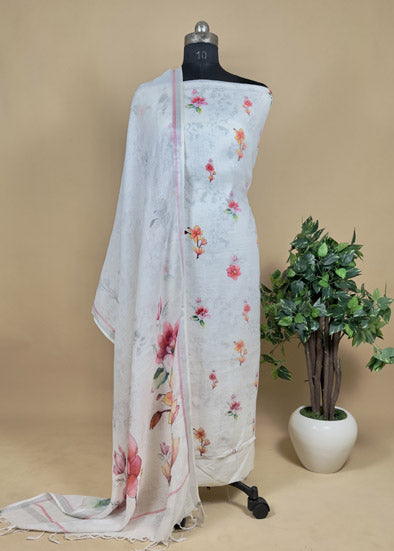 Linen Unstitched With Contrast Dupatta