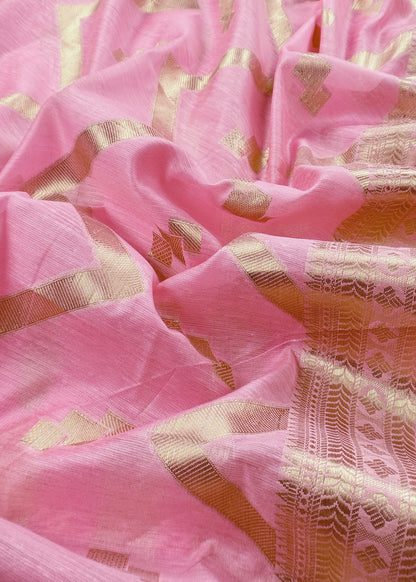 Pink Banarsi Silk Suit With Floral Zari Weaving