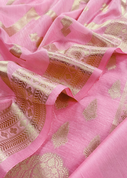 Pink Banarsi Silk Suit With Floral Zari Weaving
