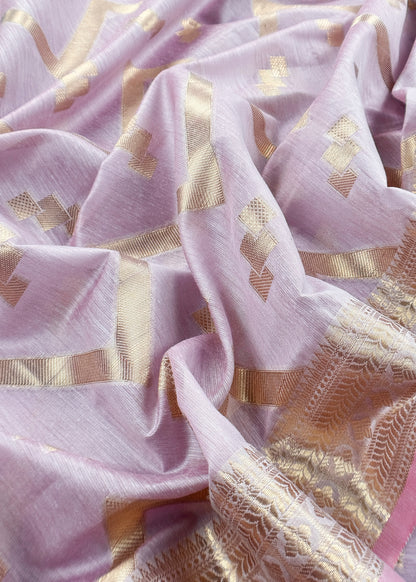 Pastel Purple Banarsi Silk Suit With Floral Zari Weaving