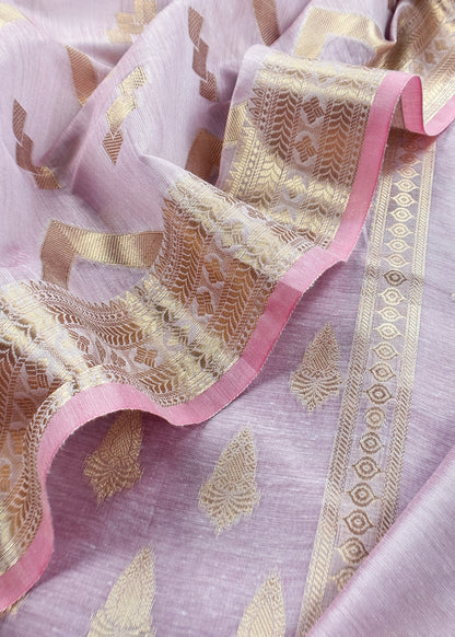 Pastel Purple Banarsi Silk Suit With Floral Zari Weaving