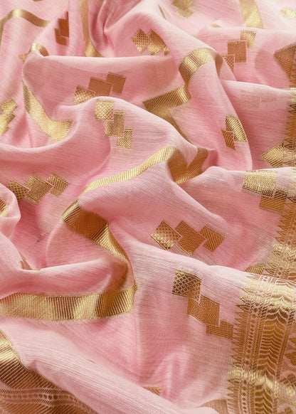 Pink Banarsi Silk Suit With Floral Zari Weaving