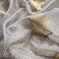 Gray Banarasi Silk Brocade Suit With Organza Dupatta