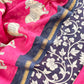 Navy Blue With Pink Maheshwari Silk Suit With Pichwai Dupatta