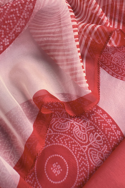 Red Handloom Organza Silk Suit with Bandhani Print